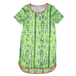 Everly Boho Pattern Pull-Over Bright Green Orange Shift Midi Dress Size S - NWOT